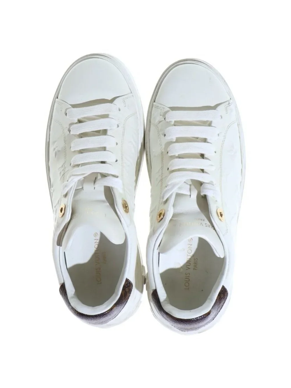 Louis Vuitton Monogram Timeout Line Low Top Sneakers Ivory Brown Leather